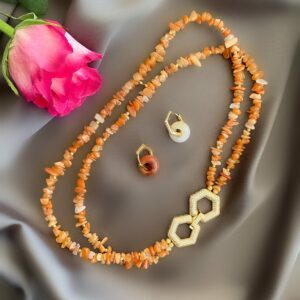 «HONEYCOMB» Semi-Fine Natural Stone Luxury Necklace & Earrings Jewellery Set - Image 4