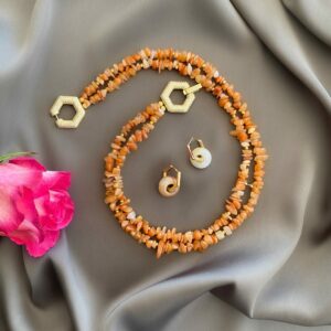 «HONEYCOMB» Semi-Fine Natural Stone Luxury Necklace & Earrings Jewellery Set - Image 6