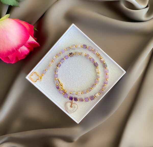 AMIAS» Semi-Fine Luxury Amethyst Necklace With Swarovski Crystals Pendant ⠀