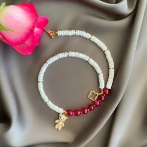 «ORSA» Semi-Fine Natural Shell & Agate Choker-Necklace With Trendy Pendant - Image 5