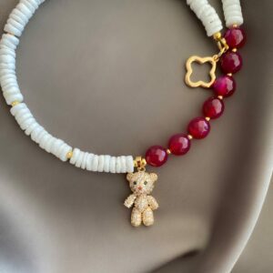 «ORSA» Semi-Fine Natural Shell & Agate Choker-Necklace With Trendy Pendant - Image 6