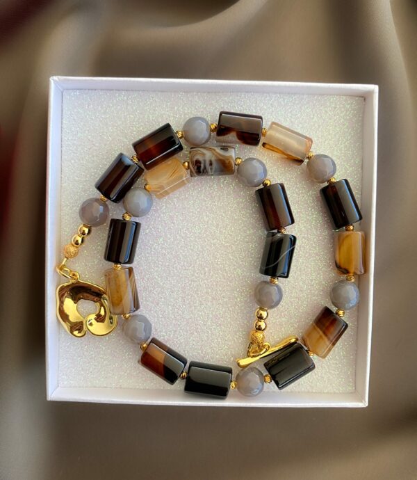 «AGATA KRISTI» Semi-Fine Natural Coffee Agates Stone Choker-Necklace