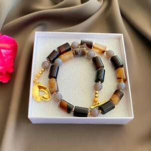 «AGATA KRISTI» Semi-Fine Natural Coffee Agates Stone Choker-Necklace - Image 6