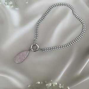 «CLARE» Semi-Fine Necklace With Pink Quartz Pendant - Image 2