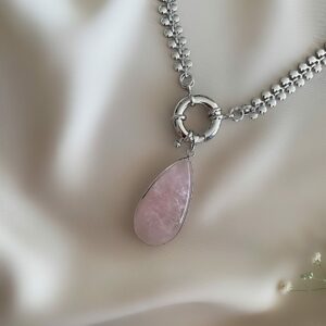 «CLARE» Semi-Fine Necklace With Pink Quartz Pendant - Image 3
