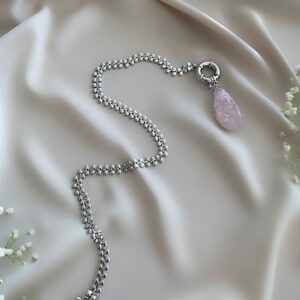 «CLARE» Semi-Fine Necklace With Pink Quartz Pendant - Image 4