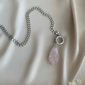 «CLARE» Semi-Fine Necklace With Pink Quartz Pendant - Image 5