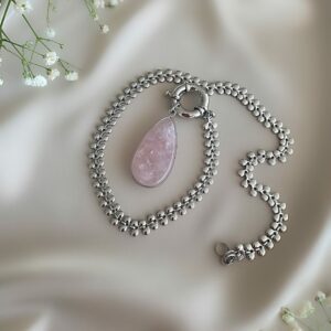 «CLARE» Semi-Fine Necklace With Pink Quartz Pendant - Image 7