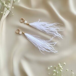 «ANGELICO» Semi-Fine Beautiful Feather Earrings White ⠀ - Image 8