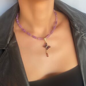 «FLY OF BUTTERFLY» Semi-Fine Necklace And Earrings Natural Stone Jewellery Set - Image 3