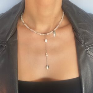 «MICHAELA» Luxury Natural Stone Choker - Necklace And Earrings Jewellery Set - Image 2