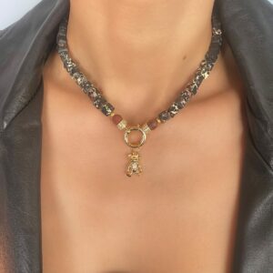 «FUZZY WUZZY» Semi-Fine Natural Stone Necklace With Cute Teddy Pendant And Earrings Luxury Jewelry Set - Image 2