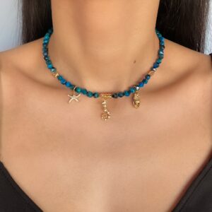 «BLUE CORDELIA» Trendy Beautiful Nautical Style Necklace & Drop Earrings - Image 6