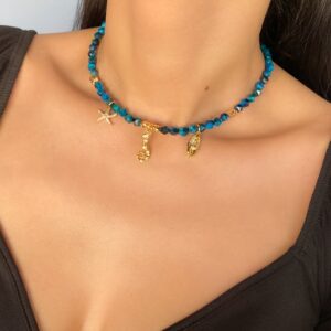 «BLUE CORDELIA» Trendy Beautiful Nautical Style Necklace & Drop Earrings - Image 7