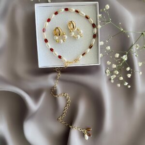«RUBY» Semi-Fine Pearls & Crystals Choker Necklace & Earrings Jewelry Set⠀ - Image 2