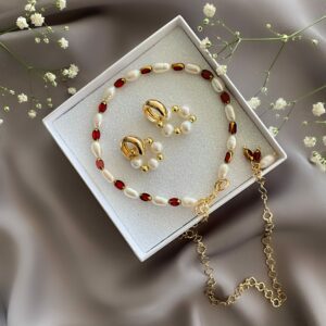 «RUBY» Semi-Fine Pearls & Crystals Choker Necklace & Earrings Jewelry Set⠀ - Image 3