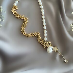 «MILKY WAY» Trendy Semi-Fine Natural Pearl & Chain Necklace With Baroque Pearl Pendant - Image 3