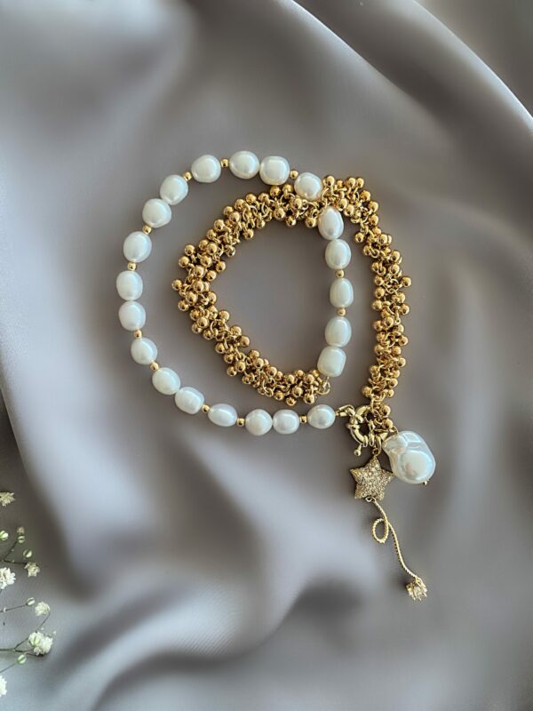 «MILKY WAY» Trendy Semi-Fine Natural Pearl & Chain Necklace With Baroque Pearl Pendant