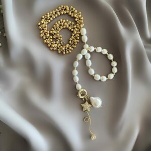 «MILKY WAY» Trendy Semi-Fine Natural Pearl & Chain Necklace With Baroque Pearl Pendant - Image 5