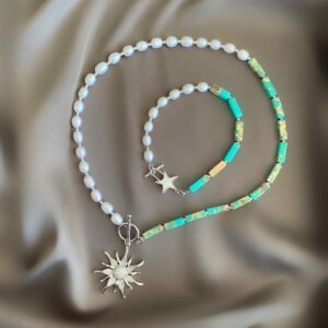 «DE SOLEIL» Semi-Fine Luxury Natural Stone And Pearl Necklace & Bracelet Jewellery Set⠀ - Image 2