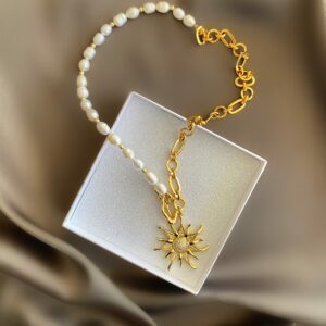«GOLDEN SUN» Semi-Fine Natural Pearl & Chain Trendy Necklace - Image 4