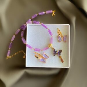«FLY OF BUTTERFLY» Semi-Fine Necklace And Earrings Natural Stone Jewellery Set - Image 4