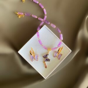 «FLY OF BUTTERFLY» Semi-Fine Necklace And Earrings Natural Stone Jewellery Set - Image 5