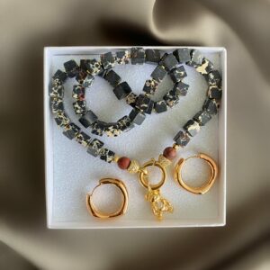 «FUZZY WUZZY» Semi-Fine Natural Stone Necklace With Cute Teddy Pendant And Earrings Luxury Jewelry Set - Image 3
