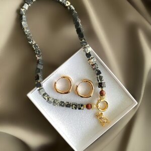«FUZZY WUZZY» Semi-Fine Natural Stone Necklace With Cute Teddy Pendant And Earrings Luxury Jewelry Set - Image 4