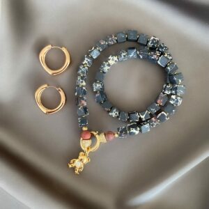 «FUZZY WUZZY» Semi-Fine Natural Stone Necklace With Cute Teddy Pendant And Earrings Luxury Jewelry Set - Image 5