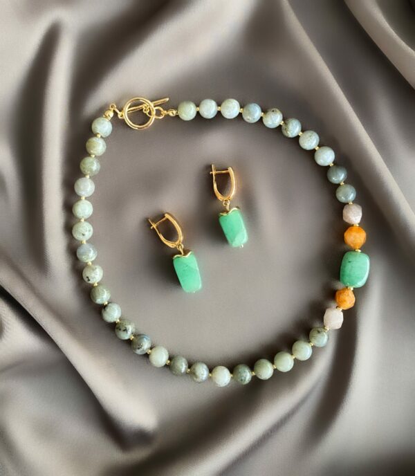 «MYSTY FOREST» Semi-Fine Natural Stone Necklace And Earrings Luxury Jewellery Set