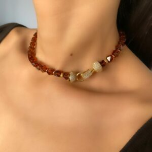«SAMANTA» Semi-Fine Luxury Crystal Necklace - Gold Color - Image 3