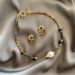 «NATELLA» Semi-Fine Luxury Natural Stone & Crystal Trendy Necklace And Earrings Jewellery Set - Image 2