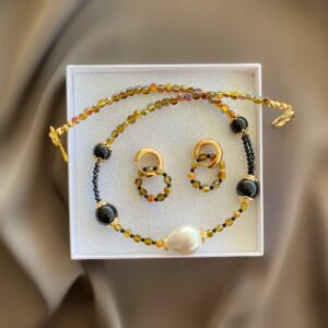 «NATELLA» Semi-Fine Luxury Natural Stone & Crystal Trendy Necklace And Earrings Jewellery Set - Image 4