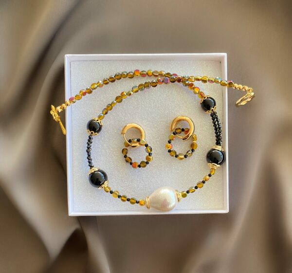 «NATELLA» Semi-Fine Luxury Natural Stone & Crystal Trendy Necklace And Earrings Jewellery Set
