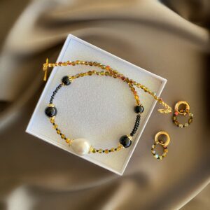 «NATELLA» Semi-Fine Luxury Natural Stone & Crystal Trendy Necklace And Earrings Jewellery Set - Image 5