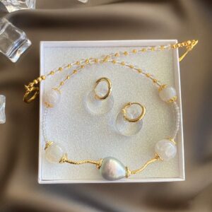 «WHITE GODDESS» Semi-Fine Luxury Natural Stone Necklace & Earrings Jewellery Set⠀ - Image 4