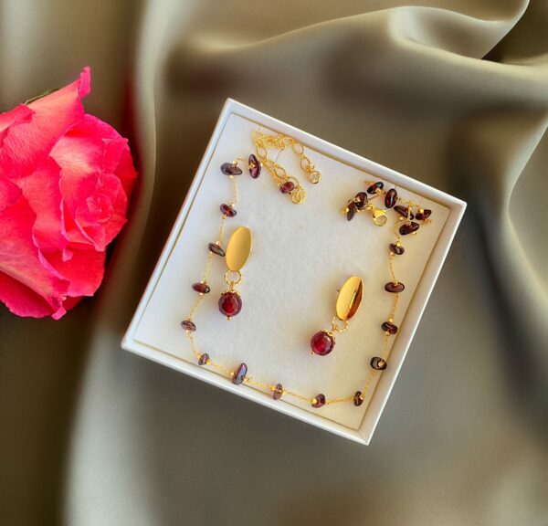 «ESMER» Semi-Fine Luxury Natural Chain Stone Necklace & Earrings Jewellery Set⠀