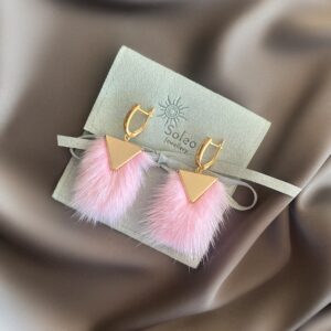 «À LA RUSSE» Semi-Fine Trendy Earrings With Pink Fur - English Lock - Image 9