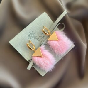 «À LA RUSSE» Semi-Fine Trendy Earrings With Pink Fur - English Lock - Image 3
