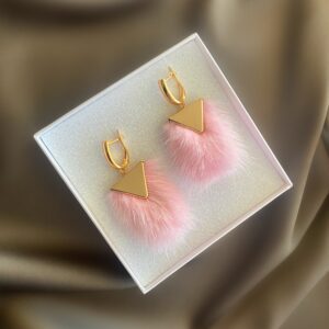 «À LA RUSSE» Semi-Fine Trendy Earrings With Pink Fur - English Lock - Image 8