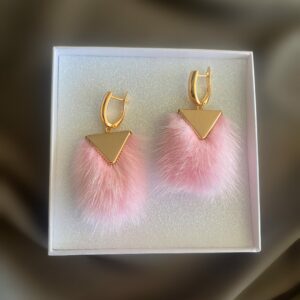 «À LA RUSSE» Semi-Fine Trendy Earrings With Pink Fur - English Lock - Image 5