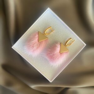«À LA RUSSE» Semi-Fine Trendy Earrings With Pink Fur - English Lock - Image 7