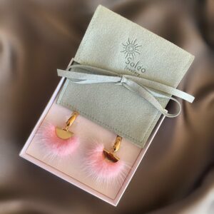 «À LA RUSSE» Semi-Fine Trendy Earrings With Pink Fur - English Lock - Image 5