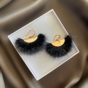 «À LA RUSSE» Semi-Fine Trendy Earrings With Black Fur - English Lock - Image 4