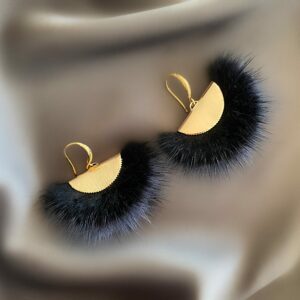«À LA RUSSE» Semi-Fine Trendy Earrings With Black Fur - English Lock - Image 5