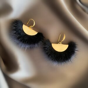 «À LA RUSSE» Semi-Fine Trendy Earrings With Black Fur - English Lock - Image 3