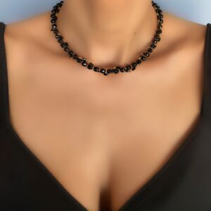«DONNA» Beautiful Natural Black Agate Stone Necklace & Earrings Jewellery Set - Image 5