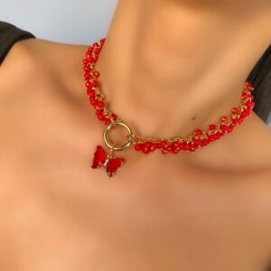 «BURGUNDI» Beautiful Chain And Natural Stone Necklace & Earrings Luxury Jewellery Set - Image 7