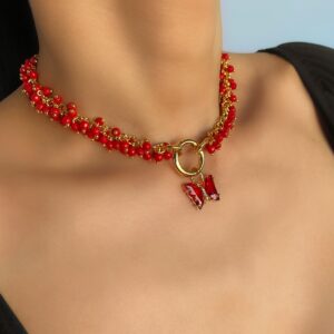 «BURGUNDI» Beautiful Chain And Natural Stone Necklace & Earrings Luxury Jewellery Set - Image 8